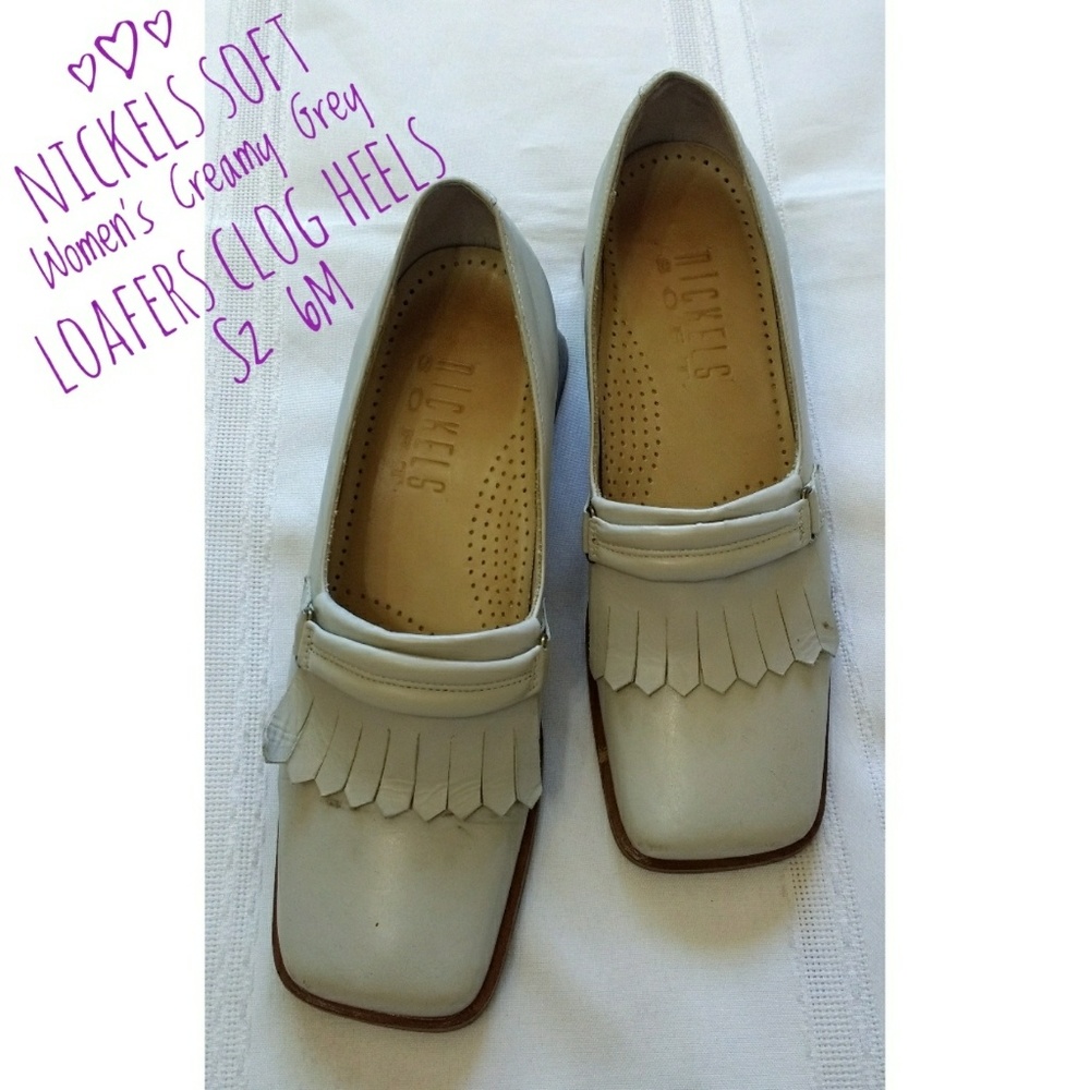 NICKELS SOFT Creamy Grey Loafers Clog Heels Sz 6M